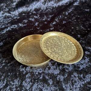 Vintage Brass Incense Burner Dish | MCM | Floral Engrave Classic Cozy Home Decor